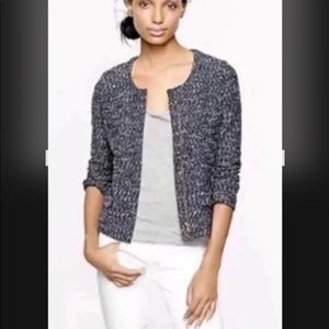 J. Crew Black Label Micro Tweed Navy Zip-Up Jacket